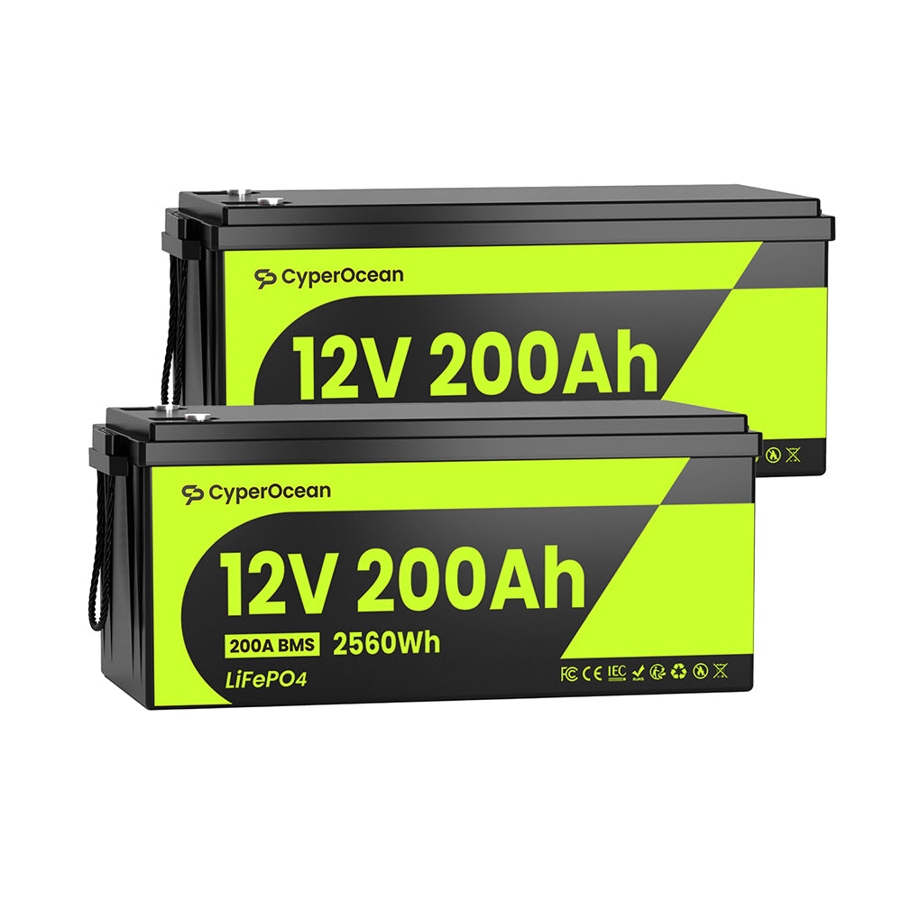 CyperOcean 12V 200Ah LiFePO4 Battery with 200A BMS & Low-Temp Cutoff | Deep Cycle Lithium Battery