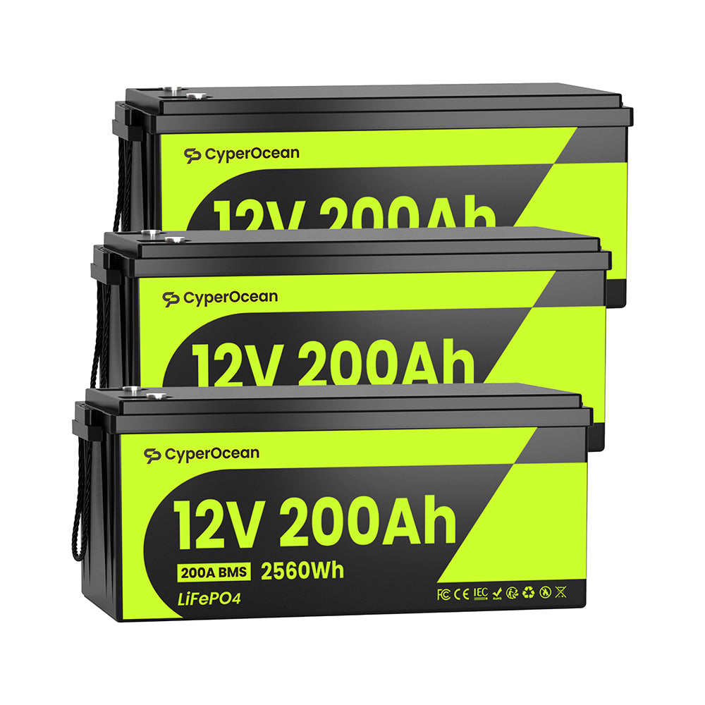 CyperOcean 12V 200Ah LiFePO4 Battery with 200A BMS & Low-Temp Cutoff | Deep Cycle Lithium Battery