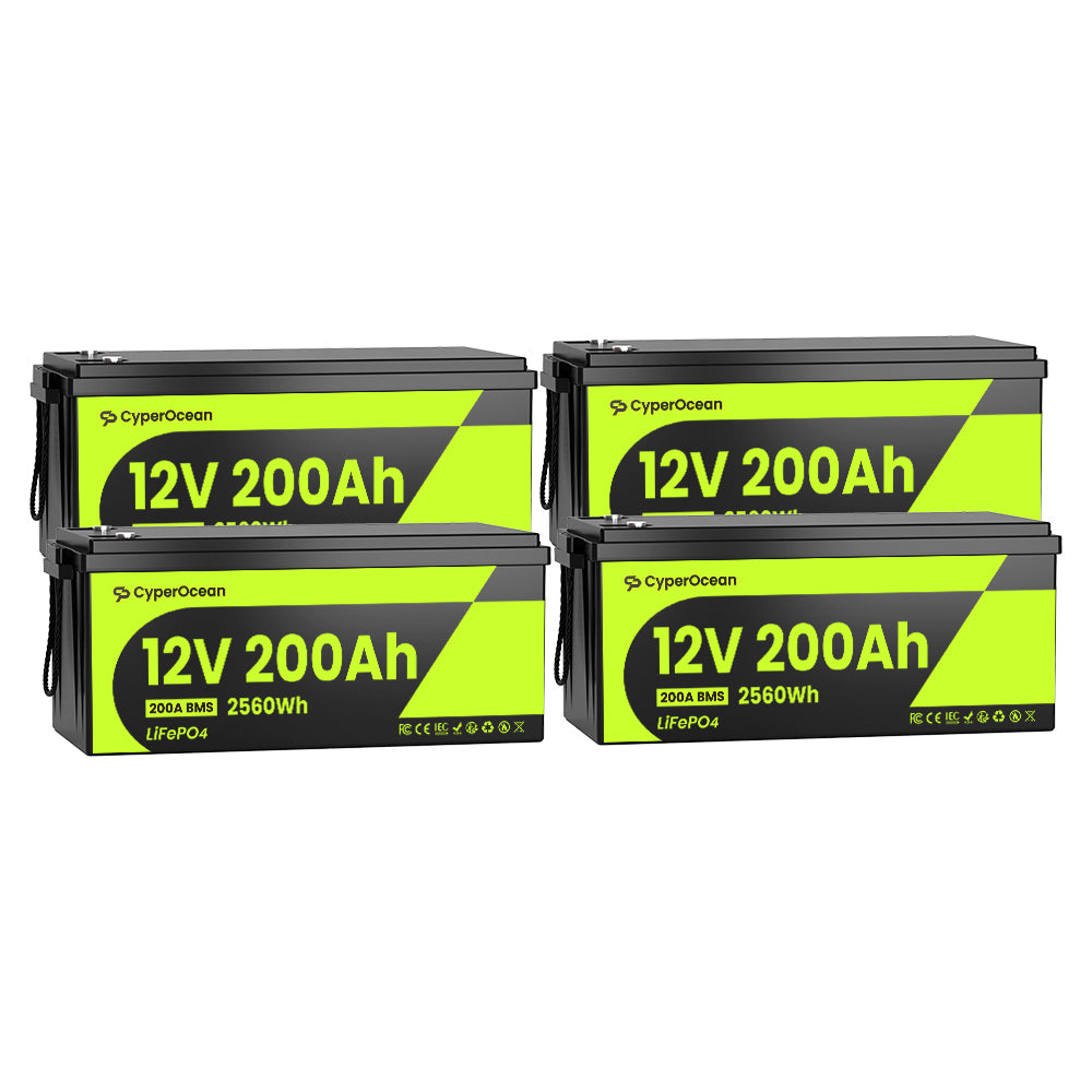 CyperOcean 12V 200Ah LiFePO4 Battery with 200A BMS & Low-Temp Cutoff | Deep Cycle Lithium Battery
