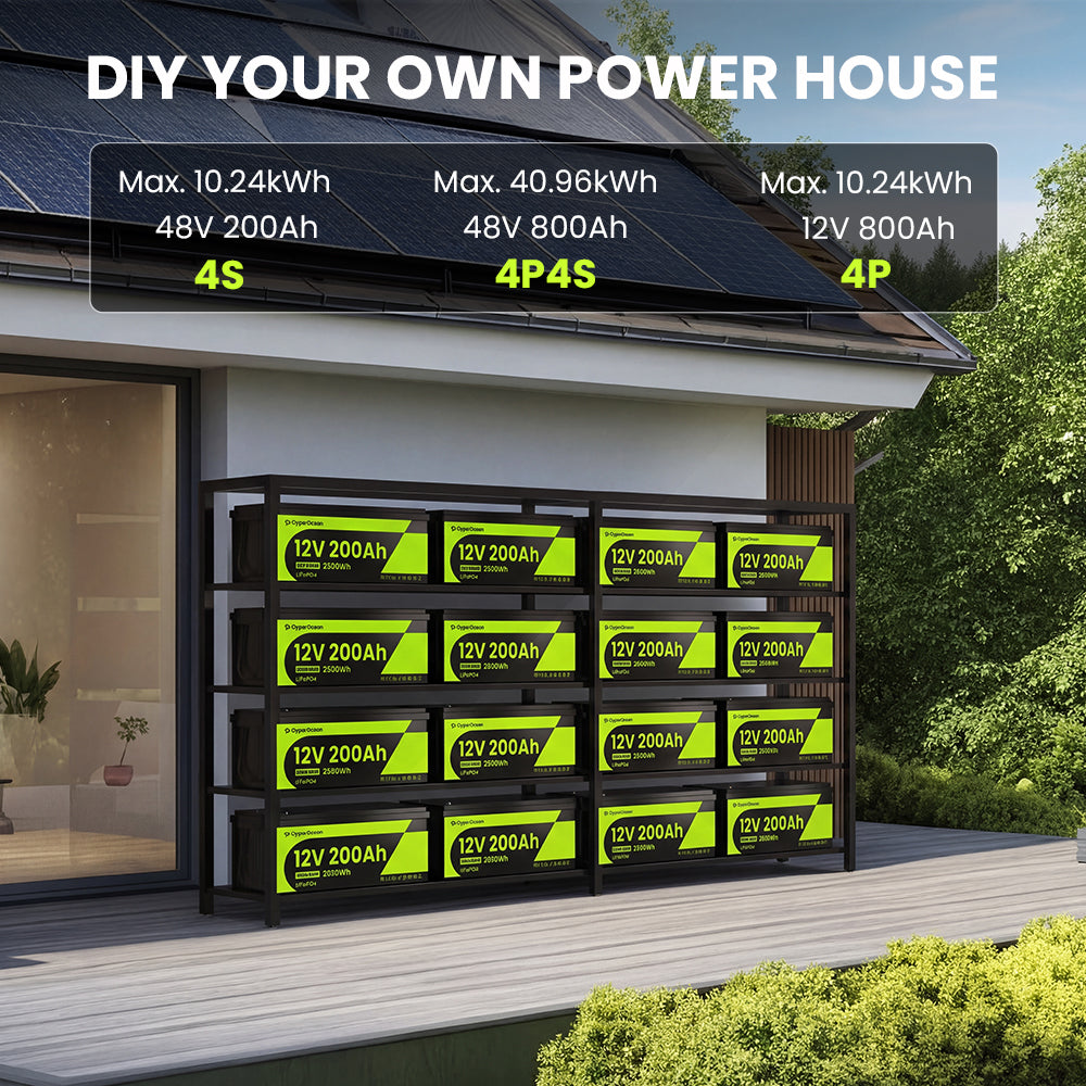 CyperOcean 12V 200Ah LiFePO4 Battery with 200A BMS & Low-Temp Cutoff | Deep Cycle Lithium Battery