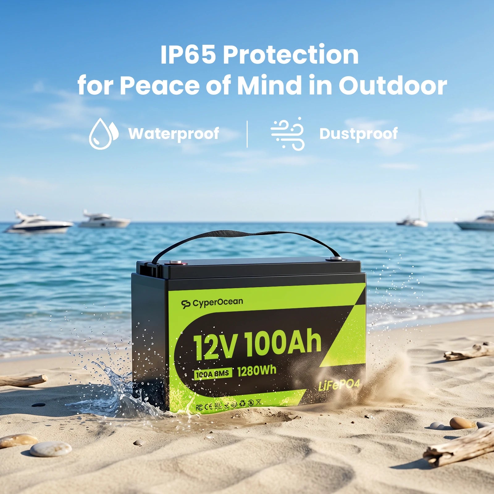 CyperOcean 12V 100Ah LiFePO4 Battery, Group 31, 20.5 lbs Ultra-Lightweight, 100A BMS