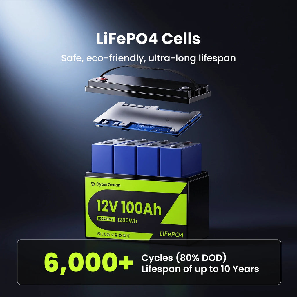CyperOcean 12V 100Ah LiFePO4 Battery, Group 31, 20.5 lbs Ultra-Lightweight, 100A BMS